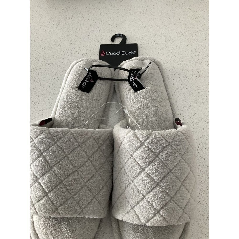 Cuddl Duds Open Toe Quilted Terry Cloth Gray Slippers Size 9-10 Women’s NWT - Picture 2 of 5